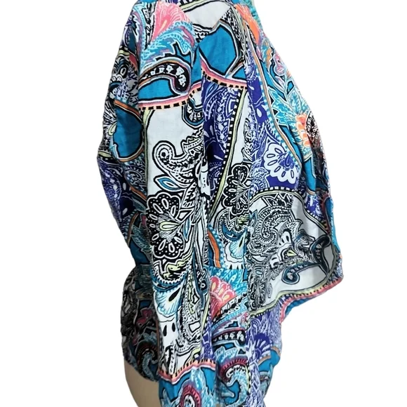 2594) Chico's Paisley Linen 3/4 Sleeve Open Front Blazer Size 0P/Small - Picture 5 of 9